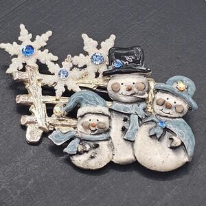 Kenneth Cole Brooch Snowmen Winter Frosted Snowflake Adorable Fraken Upcycle Pin